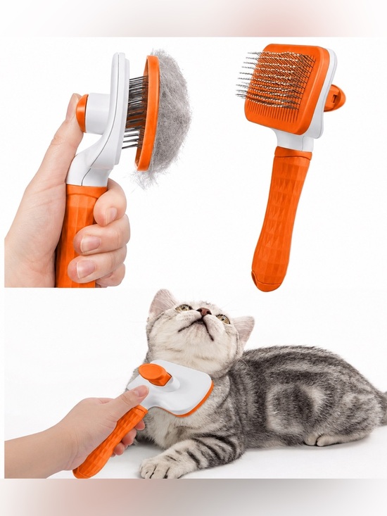 Other - Self Cleaning Pet Grooming Slicker Brush Dog Cat Hair Remover Orange New Unused